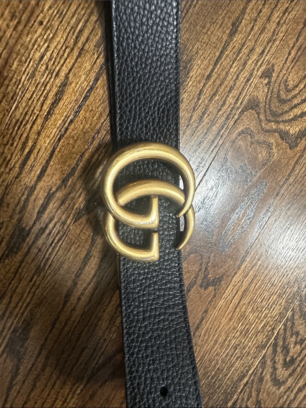 Gucci Black Textured Leather Belt with Gold Double G Buckle